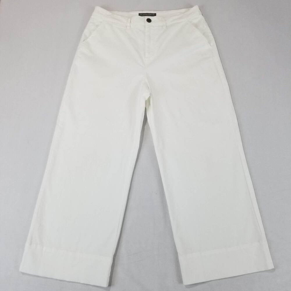 Garnet Hill Pants 8 White Wide Leg Cropped High Rise Salt Washed Organic Cotton